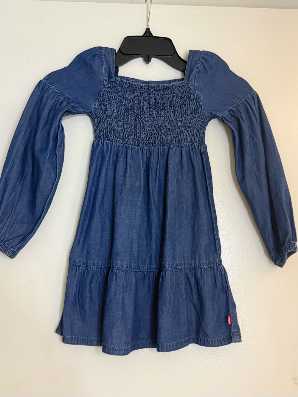 Levi's Girls Indigo Blue Smocked Long-Sleeve Tiered Dress